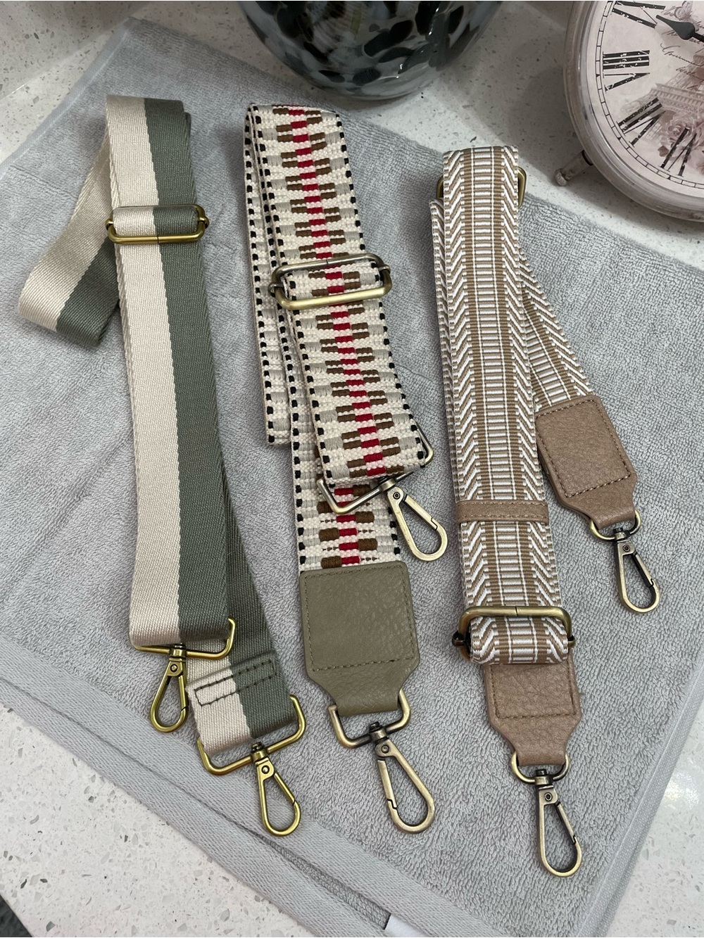 Neutral and Olive Adjustable Bag Straps - Set of 3